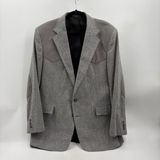 Pagano West Mens Western Blazer 44L Gray Suede Yoke Elbow Patches Made in USA