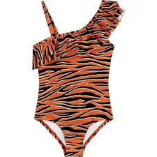 Kanu Surf Girls 8 Brown Morgan Tiger Print Ruffle One Piece Swimsuit Beach M42-2