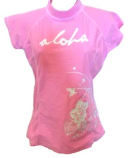 Aloha Women's Medium (fits like a Small) Pink & White Floral Rash Vest Swim Top