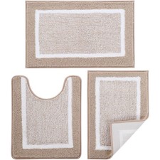 Bathroom Rugs Sets 3 Piece with U-Shaped Contour Toilet Mat Shower Rugs Absor...