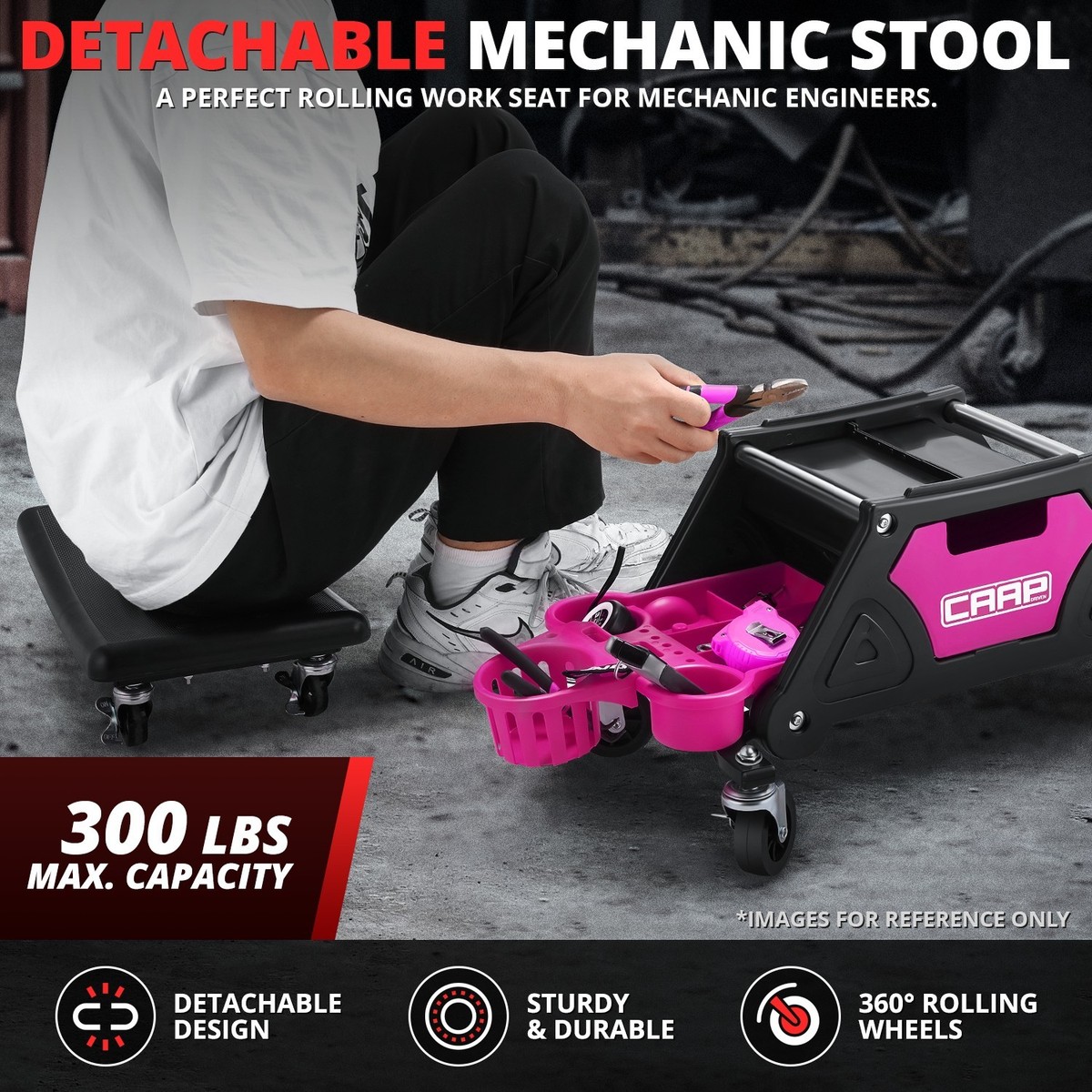 12X25-1/2 Lockable 300lbs Purple Roll Stool Automotive Mechanic