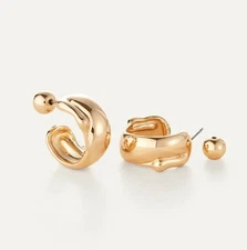 New $118 Jenny Bird Sees Hoop Earrings 14k Gold Dipped Brass Small Chunky Puffy