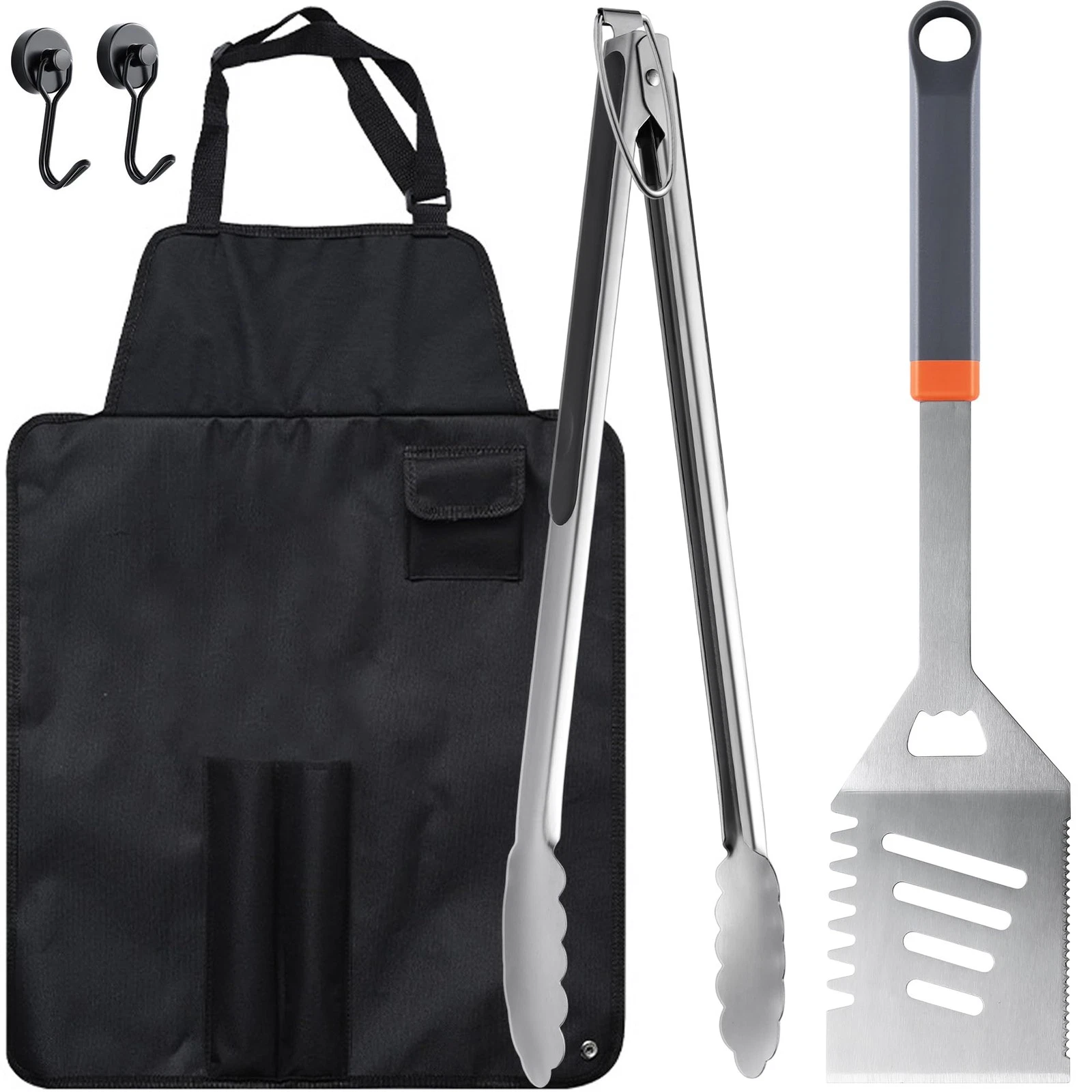 5-Piece Grill Tools Set BBQ Spatula Tongs Portable Utensils Storage Apron