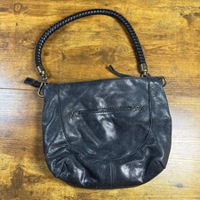 The Sak Black Pebbled Leather Hobo Shoulder Bag Braided Strap Small