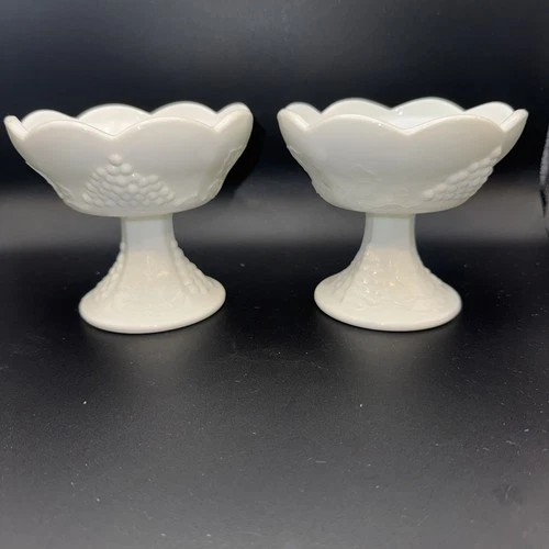 Vintage Indiana Colony Harvest Grape Milk Glass Candle Holders Set of 2