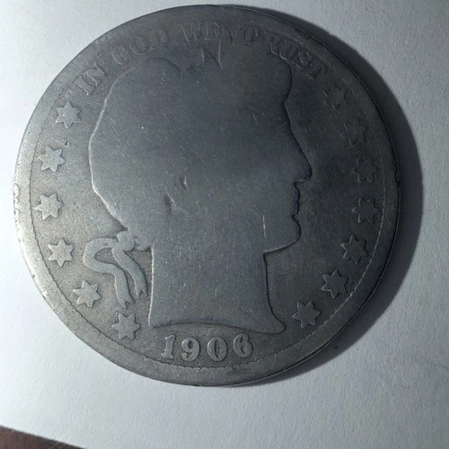 Circulated 1906-D 50C Barber Half Dollar Coin-Contains 0.3617oz of 90% SILVER