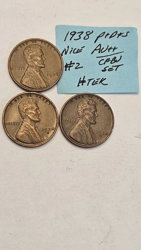 wheat penny LOT 1938,1938d,1938s AU/AU+ SET LINCOLN CENTS 1938-p,1938-d,1938-s