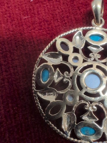 925 Silver Pendant. Gold Tinted With Multi Gemstones - Picture 3 of 4
