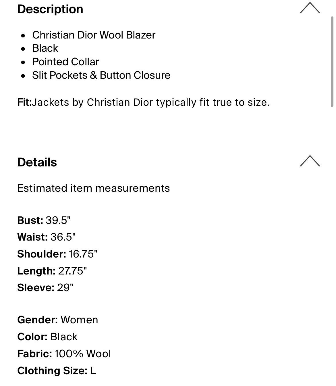 Christian Dior Authentic Solid Black Wool Long Sl… - image 4