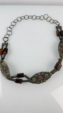 Vintage Dark Brass Tone Enamel Multicolor Rhinestone Pendant Belt
