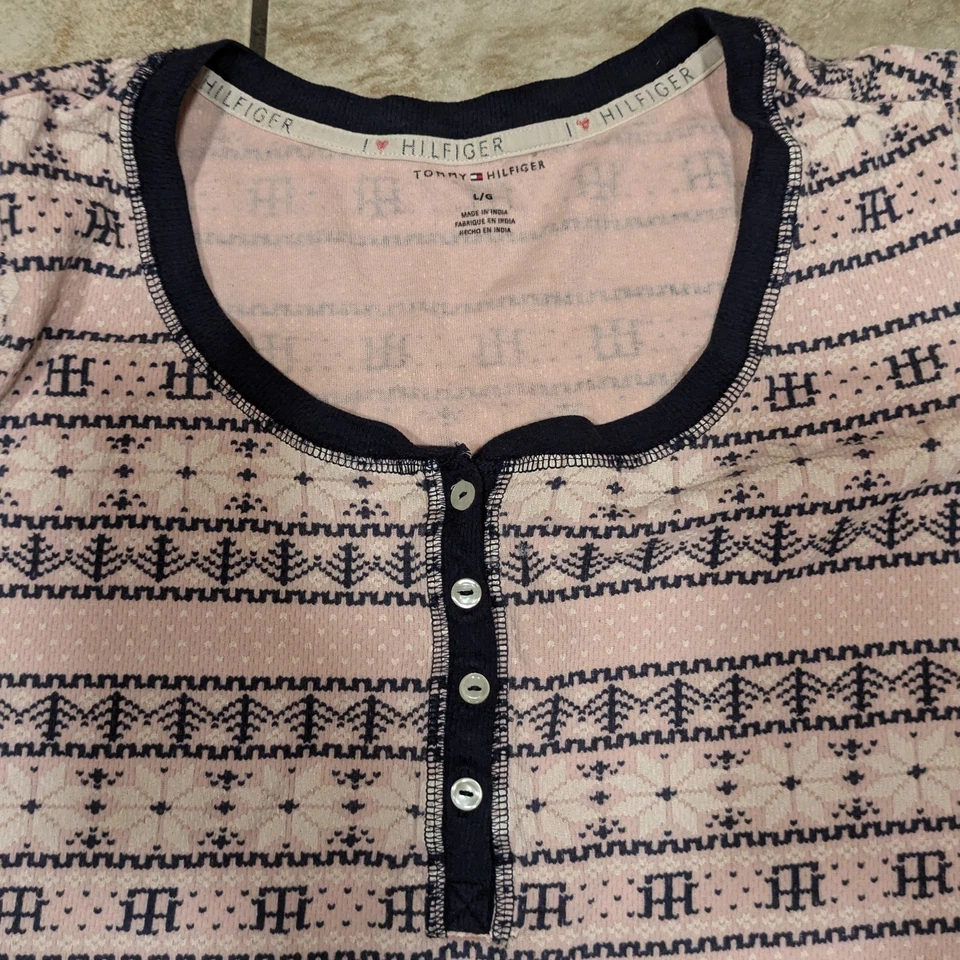 Tommy Hilfiger Women's Large Pajamas Thermal Pink Black 2 Piece Pjs Sleepwear - Image 2 of 4