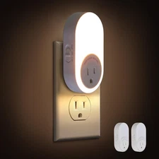 2 Pack Night Light Plug In Dusk to Dawn Sensor Outlet Adjustable Brightness