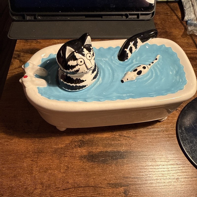 Vtg B Kliban & Mouse In Bathtub Soap dish Sigma Tastesetter Rare Cat Ceramic