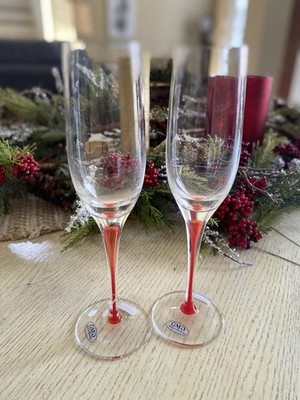 Vintage GMG Romania Crystal Champagne Flutes - 10 Inch