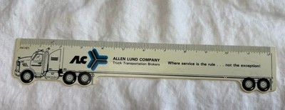 Semi Truck Ruler Allen Lund Transportation Brokers 12'' Vintage Plastic Promotion