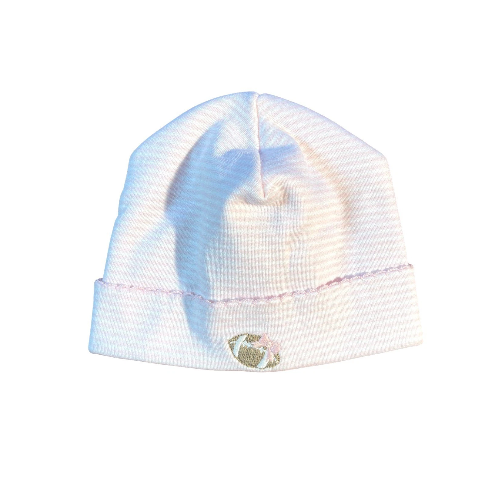 Magnolia Baby Pink Stripe Embordered Football Preemie Infant Baby Hat