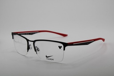 NEW NIKE WITH FLEXON 4313 006 BLACK RED GUNMETAL AUTHENTIC EYEGLASSES 54-17