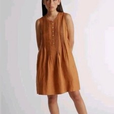 Quince 100% European Linen Sleeveless Swing Dress Terracota Orange