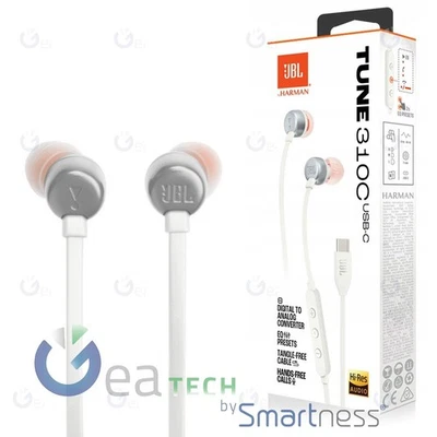 Auriculaires JBL TUNE 310C Cuffies In-Ear Avec Fil Microphone 3 Commandes Blanc - Photo 1/3