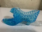 Vintage Fenton Blue Opalescent Hobnail Glass Slipper Shoe