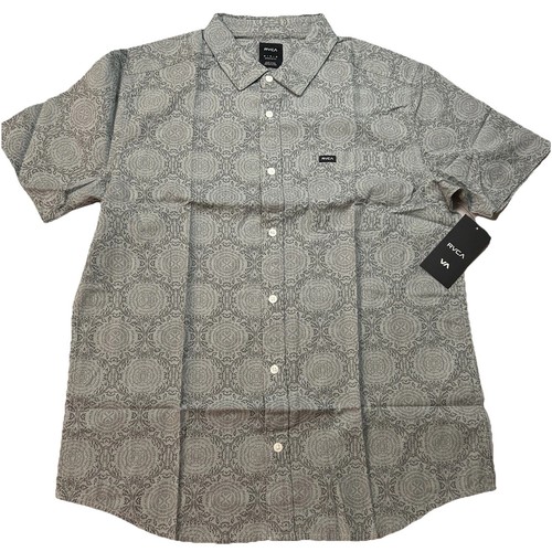 NEW RVCA MEDIUM ENDLESS SEERSUCKER BUTTON UP PRINT SHORT SLEEVE PATTERN SUMMER - Picture 1 of 8