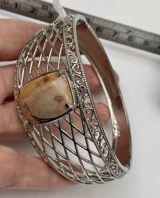 Tjc Venus Jasper   Chunky Stainless Steel Bangle   7.75 - 24.500cts