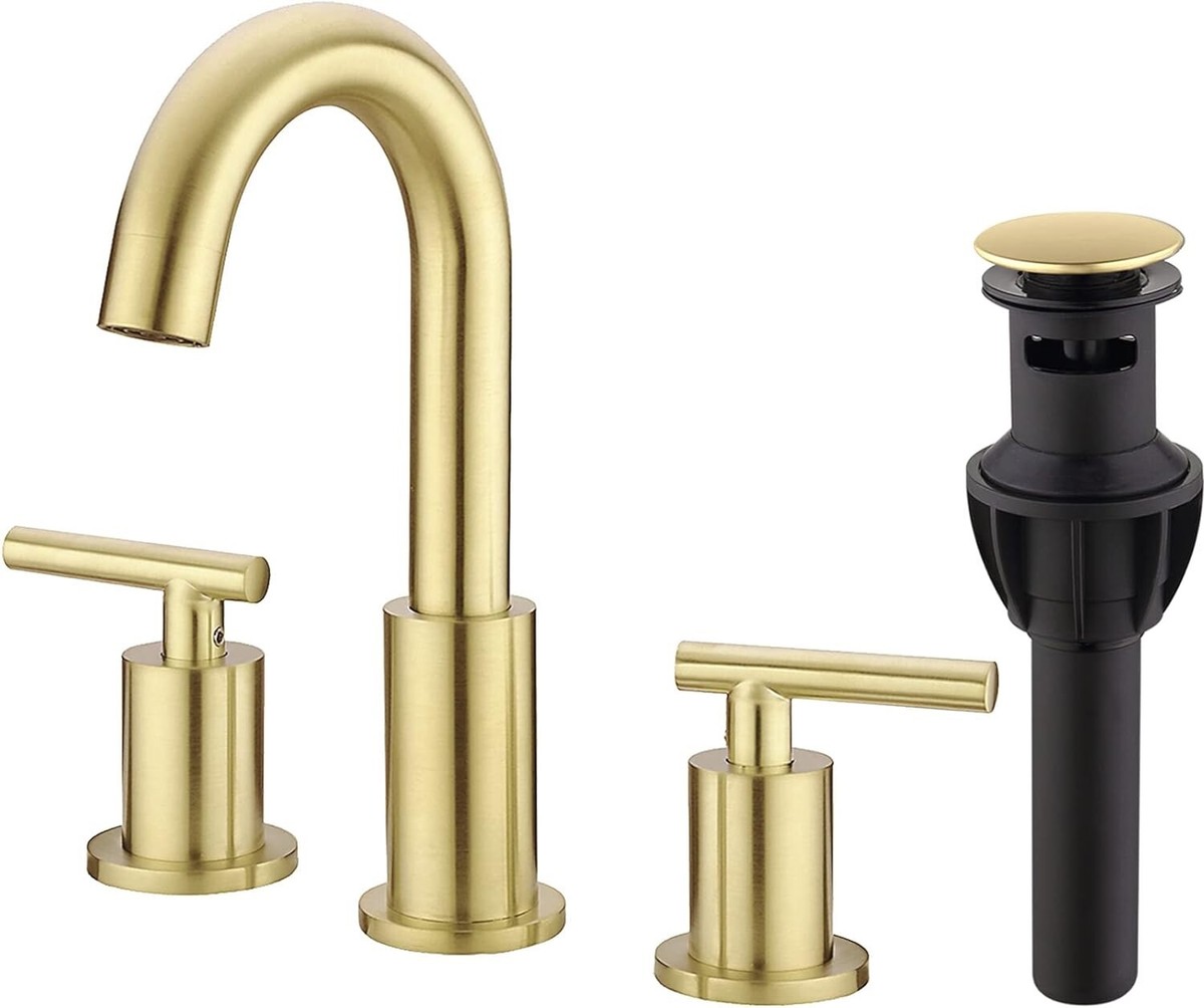 BATHLAVISH Brushed Gold Bathroom Sink Faucet Waterfall Single Hole