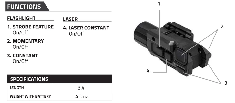 Luz flash pistola NcStar Gen3 con luz estroboscópica y lente verde tejedor/picatinny/se adapta a Glock Foto 2 de 4