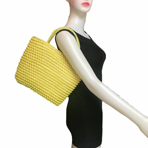 Vintage 1950s Beaded Top-Handle Yellow Shoulder Ba