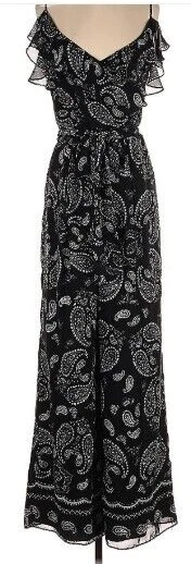 Tahari by ASL Paisley Black and Cream White Jumpsuit Flutter Sleeves, 6 - Image 2 of 4