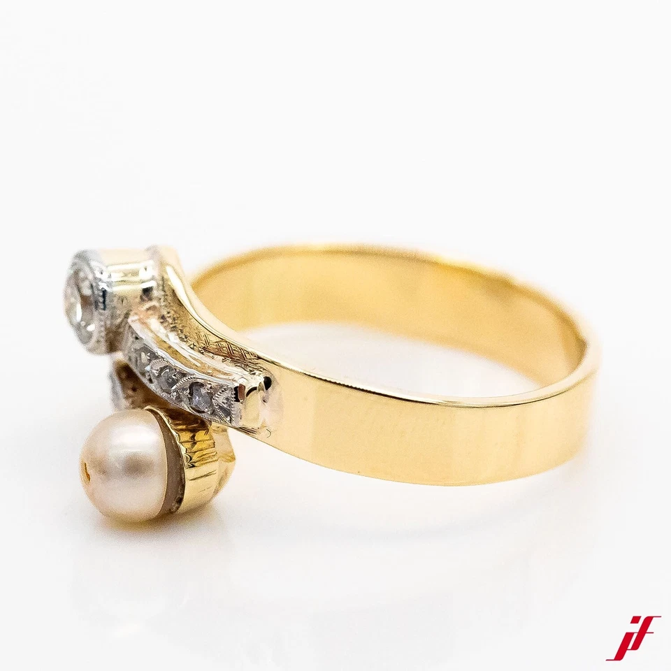 Anillo 585/14K Oro Amarillo Perla 1 Diamante Brillante 0,18ct H/Si Gr.59 - - Imagen 2 de 4