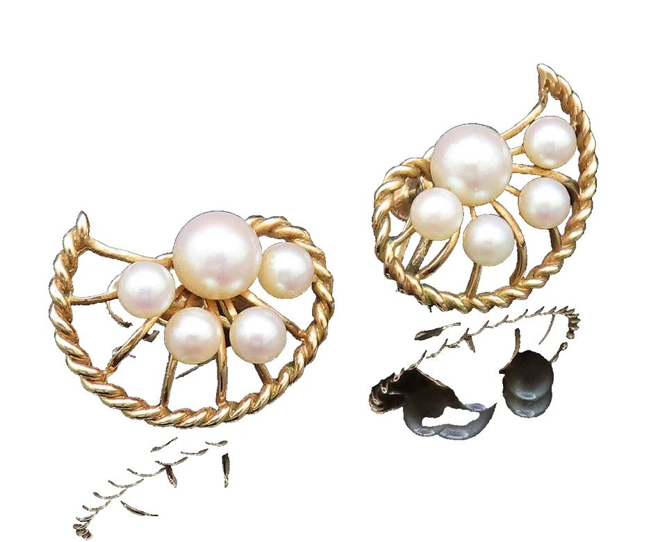 Pendientes MIKIMOTO ORO 14K Vintage Cuerda Torcida Perlas Agua Dulce GE180 Foto 2 de 4