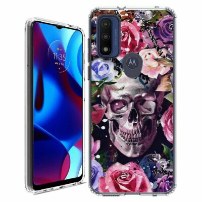 For Moto G 5G 2022 2023 TPU Phone Case+Glass Protector(Color Skull/Roses )