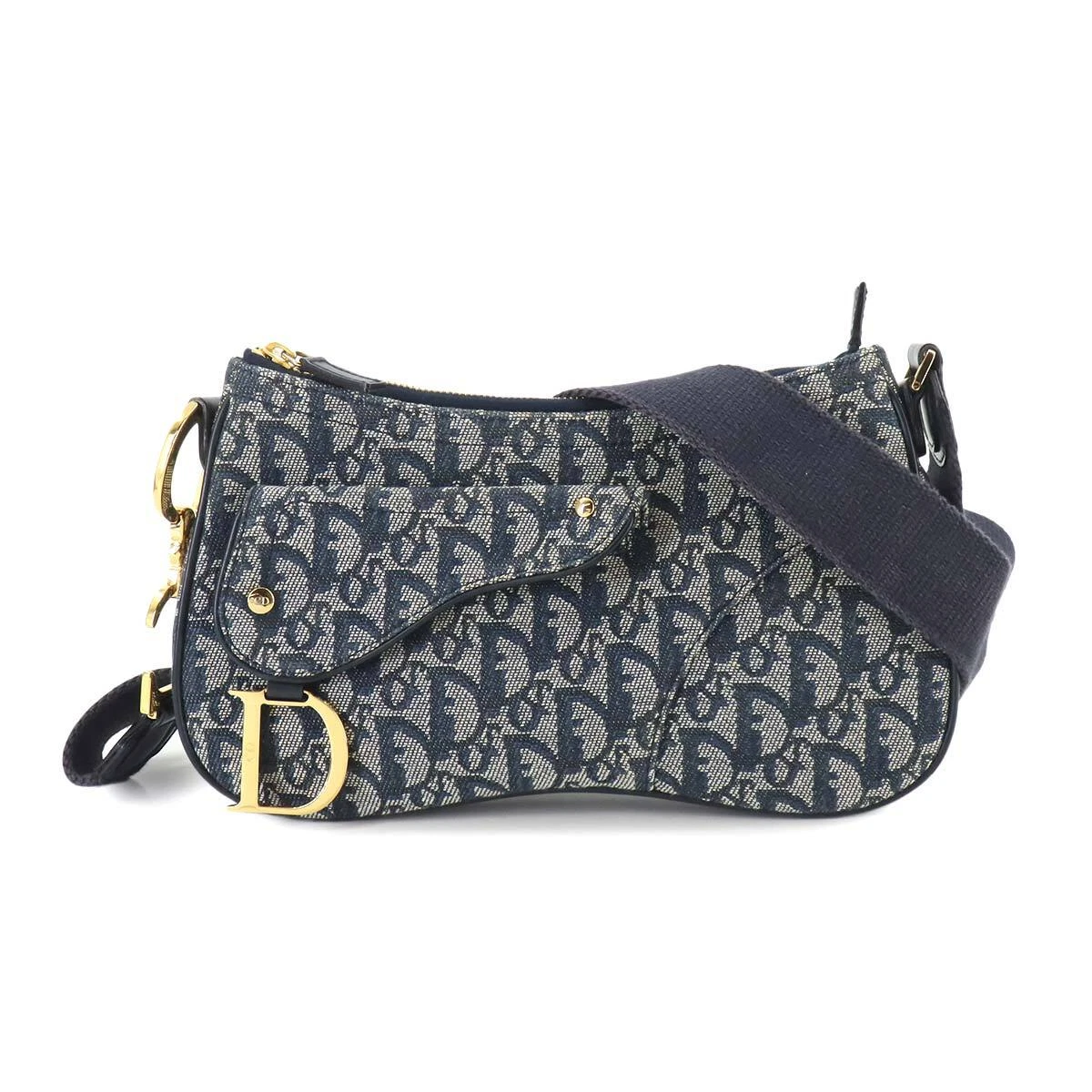 Sac bandoulière Christian Dior Trotter double selle toile cuir marine 90246693