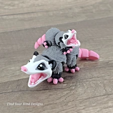 Mini Opossum and Baby 3D Articulated Flexi Fidget Toy- Stocking Stuffer Gift Set