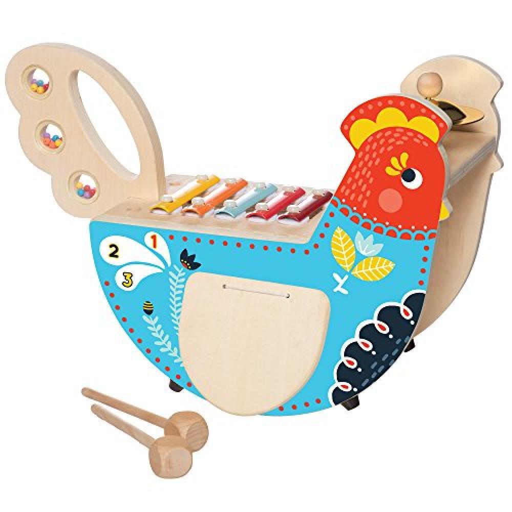 Manhattan Toy Musical Chicken Wooden Instrument for Toddlers with Xylophone, Dru
