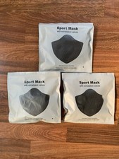 Adjustable Sport Face Mask w Exhalation Valves Activated Carbon Filter 3 packs