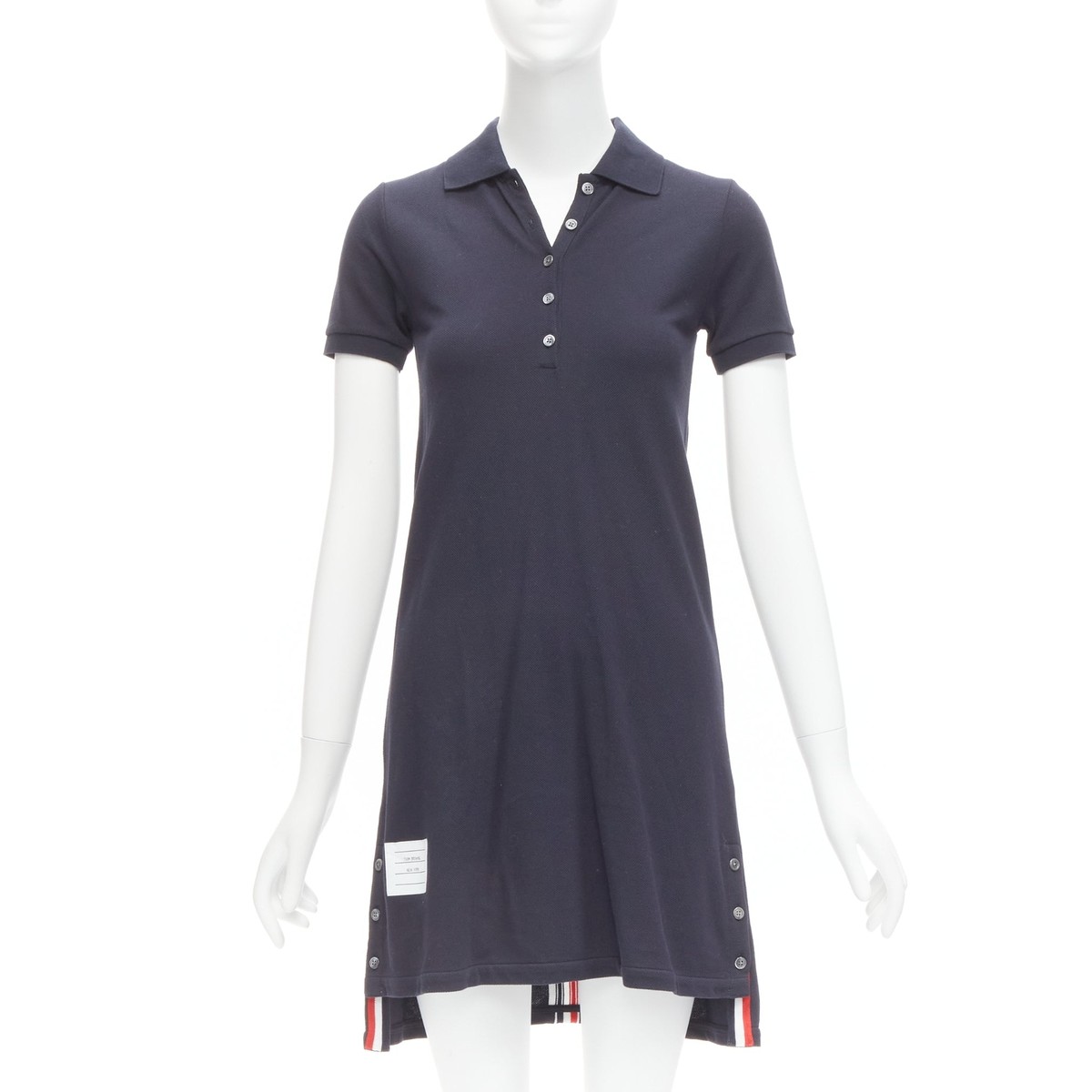オールインワン・サロペット Thom Browne Pique Cotton Polo Dress THOM BROWNE navy blue signature stripe webbing pique polo