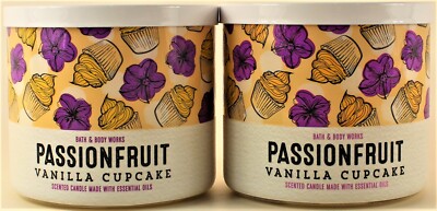 QTY 2 - Bath & Body Works PASSIONFRUIT VANILLA CUPCAKE 3 Wick 14.5Oz Candle