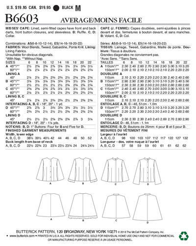 Schnittmuster Butterick 6603 Damencape, Capejacke Gr. 32-48 - Bild 10 von 33