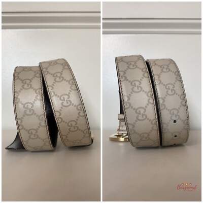 Authentic Gucci Cream Guccissima Leather Gold Interlocking G