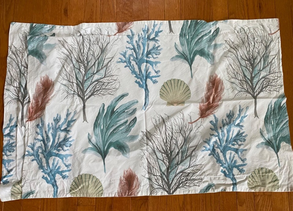 Pottery Barn Del Mar KING Pillow Shams Set of 2 Cotton Seashells Coral