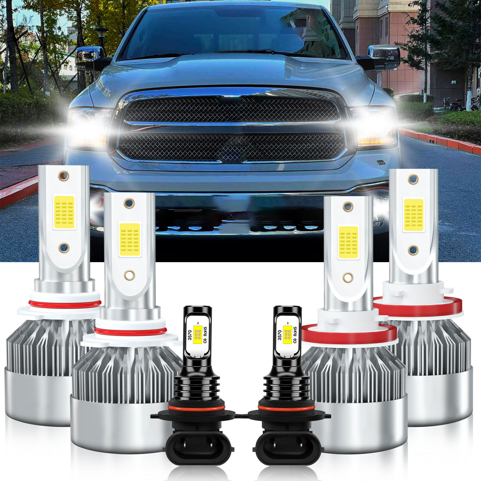 LED Headlight High Low Beam Fog Light Bulbs Combo Kit For Ram 1500 2011-2012