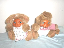 ROBERT RAIKES BUNNIES BRETT AND ASHLEY WITH WOODEN FACES/RARE 1988 VINTAGE!