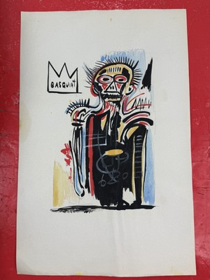 Jean-Michel Basquiat Drawing on paper (Handmade) signed and stamped mixed media