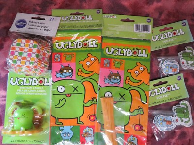 WILTON- Ugly DOLL -Candle, Treat bags(2), Fun Pix(2) & Baking Cups- 6 PC SET-NEW