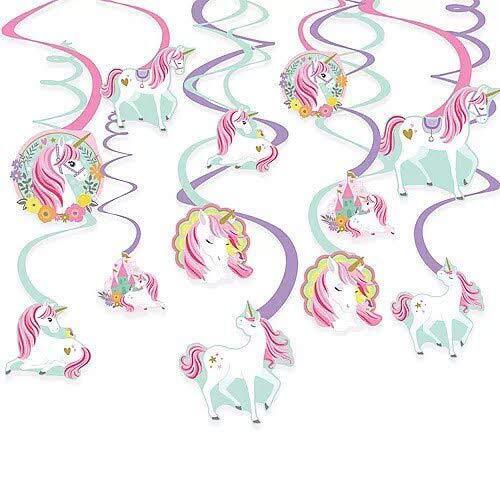 Magical Unicorn Party Hanging Swirl Decorations - Pack of 12 - Picture 1 of 1