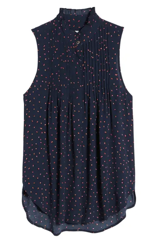 Treasure & Bond Size Small S Print Pleated Stand Collar Navy Tank Blouse Top NEW - Picture 8 of 9