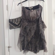 Halston Heritage strapless sculptural silk cocktail dress in grey size 6 