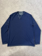 Raffi Soft Merino Wool Sweater Mens Large Blue V-Neck Button Pullover